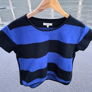 Madewell Brushed Rugby Wool Striped Top Blue Black Small Short Sleeve Shirt - Picture 1 of 6