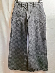 GAP Teen Wide Stride Jean Sz 16 Black Check Mid Rise Grunge Emo Skater 90s Y2K - Picture 1 of 8