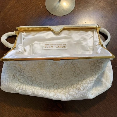 VTG 1930s C&M Caron Micro Beaded Purse Handmade in France White. Stunning Detail - Image 1 of 4