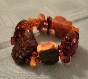 Vintage Genuine Raw Baltic Amber & Butterscotch Stretch Bracelet 44 Grams - Picture 1 of 6