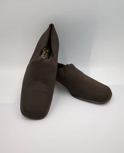 Mugnai Damen Gr. 10B Loafer Pumps Slipper eckige Zehenpartie braun Stoff Leder Italien - Bild 1 von 10