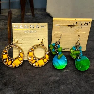Nuovo Con Etichette! Lotto 2 orecchini pendenti Hannah Accents! Uno giallo e uno blu/verde - Foto 1 di 6