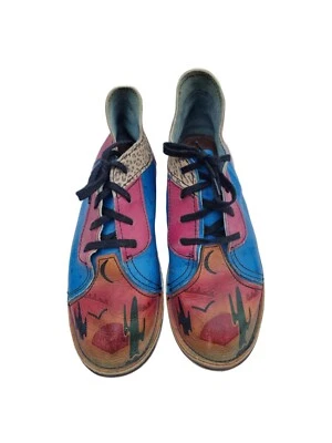 BOTAS DE CUERO DE FESTIVAL ÚNICAS HECHAS A MANO 39 6 pintadas a mano cactus desierto hippie Foto 1 de 4