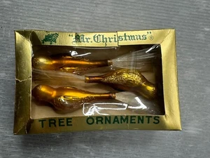 vintage 1960s Mr Christmas Gold Glass Bird CHRISTMAS ORNAMENT SET/3 in Box Japan - Picture 1 of 19