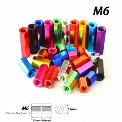 Distanzmuttern Alu Legierung Verbindungsmutter Muffe Gewindehülsen Langmutter M6 - Bild 1 von 4
