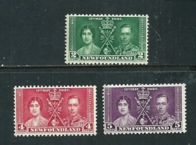 ❄️ Newfoundland - set of 3 MH postage stamps - 1937 Coronation  SC# 254-256 - Image 1 of 2