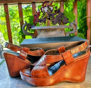 Via Spiga Antique Brown Women's Leather Sandals Heels 8.5 Italian Excellent Cond - Picture 1 of 5