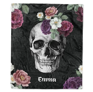 Personalized Skull Rose Halloween Fleece Blanket - Custom Name Sofa Bed Blanket - Picture 1 of 5