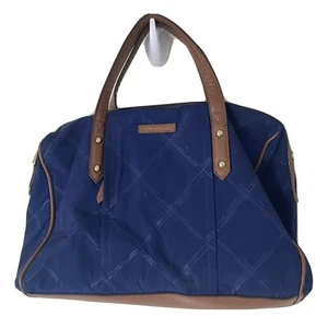Vera Bradley Navy Quilted Print Handbag Brown Leather Accent & Straps Purse Bag - Picture 1 of 11