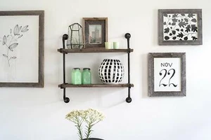 BarnwoodUSA Rustic Industrial 18.5x20 Shelf with 2 Reclaimed Wooden Planks - Picture 1 of 20