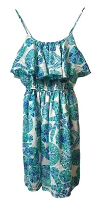 Mini Vestido Lilly Pulitzer X Target Talla XS Azul Blanco Erizo de Mar Volantes Informal Foto 1 de 4