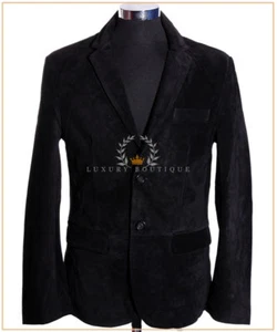 Carter Black Men's New Smart 2 Buttons Real Cowhide Suede Leather Blazer Jacket - Picture 1 of 11