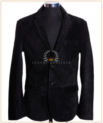 Carter Black Men's New Smart 2 Buttons Real Cowhide Suede Leather Blazer Jacket - Image 1 of 4
