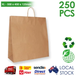 Brown Kraft Paper Carry Bags Gift Shopping Extra Large 500x450x125mm 250 Pieces - Picture 1 of 12