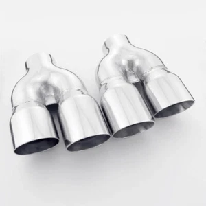 Stainless Steel Exhaust Tips 2.25" Inlet Quad 3" Out Staggered Pair Dual Wall - Picture 1 of 7
