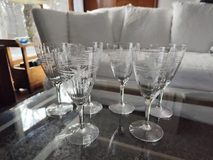 Set 6 Vintage Paneled Etched Elegant Wine Glasses - Picture 1 of 4