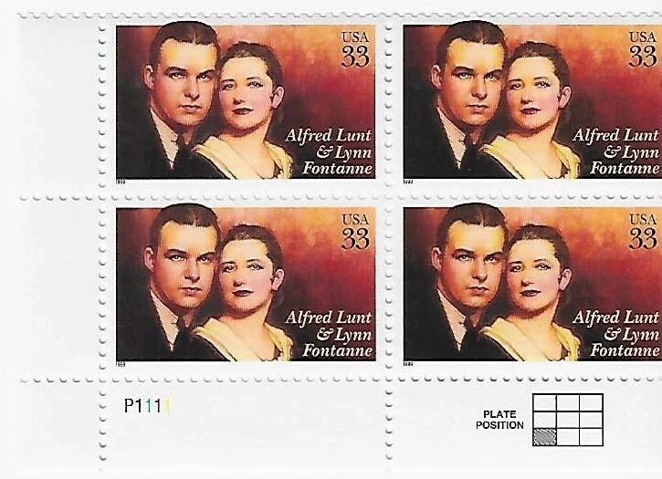 US Alfred Lunt & Lynn Fontanne 33c Stamp Plate Block of 4 Scott#3287 - Image 1 of 1