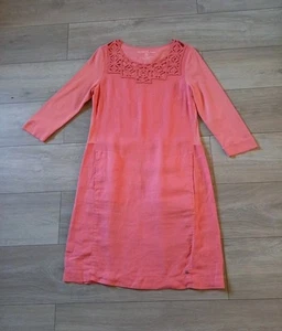 Sandwich Peach Pure Linen Tunic Dress Pockets 3/4 Sleeves Embroidered UK10/12 - Picture 1 of 20