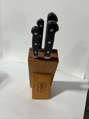 Juego de cuchillos de chef Wolfgang Puck WP Santoku bloque de encimera de madera 9" 7" 5" y 3" ** Foto 1 de 4