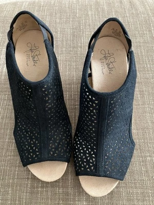 Zapatos para mujer Life Stride 8,5 M cuña de corcho 3,5” tacón negro punta abierta tela superior Foto 1 de 4