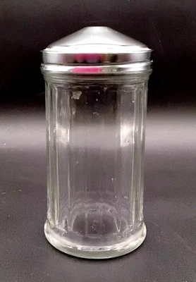 VTG Chicago Glass Restaurant Sugar Dispenser B22 Ribbed Glass Chrome Lid Hole - Image 1 of 4