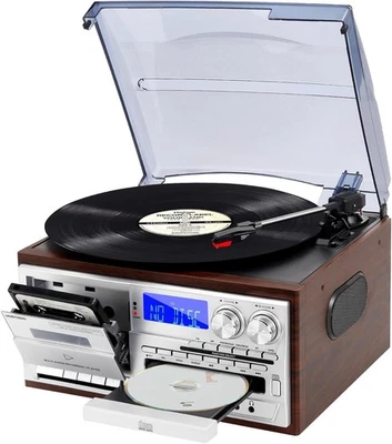 Record Player 3 Speed Bluetooth Vintage Turntable CD Cassette Vinyl AM/FM Radio - Image 1 of 4