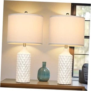Modern Ceramic Table Lamps Set of 2, White 25" Nightstand Lamps for Bedroom & - Picture 1 of 7