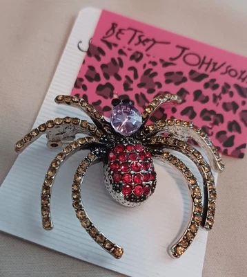 New Betsey Johnson Rhinestone Red & Gold Spider Pin Brooch - Image 1 of 4