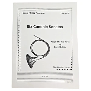 Telemann Six Canonic Sonatas Two French Horns Duet Sheet Music 1991 Vintage - Picture 1 of 11