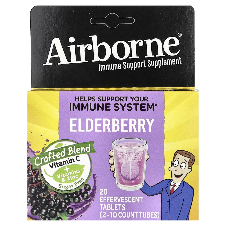 Airborne Elderberry Immune Support Supplement 20 Effervescent Tablets