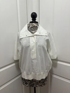 GSTQ Women's Placket Ivory Mock Neck Stand Up Fold Down Collared Shirt X-Large - Picture 1 of 6