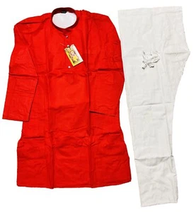 NWT Men's Kurta PAJAMA SET SZ 38 S/Medium Red white cotton EID INDIA-USA SELLER - Picture 1 of 10