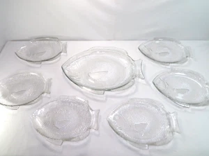 Juego De Colección De 7 Bandeja De Servir De Vidrio Transparente En Forma De Pescado 15"x11" y (6) Platos 11"x8" - Imagen 1 de 23