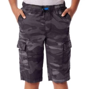 Unionbay Cargo Shorts Boys Medium 10/12 Full Elastic Waistband Black Camouflage - Picture 1 of 5
