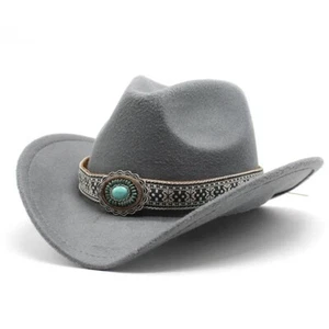 Gray Western Cowboy, Cowgirl Hat, Turquoise Ribbon,Men Women Retro, Tribal - Picture 1 of 3