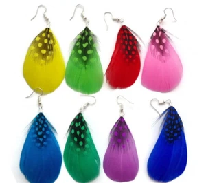 Natural Feather Colour Earrings Long Dangle Trendy Hot Bohemian Boho Style UK - Picture 1 of 13