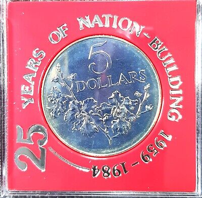 1984 SINGAPORE 5 Dollar 25th NATION BULIDING Comm'tive Coin Ø38mm(+1 Coin)#21810 • 28€