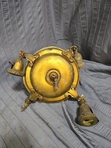 Art Deco Light 4 Arm Hanging Ceiling Fixture Chandelier Chain Gold Antique Part - Picture 1 of 14