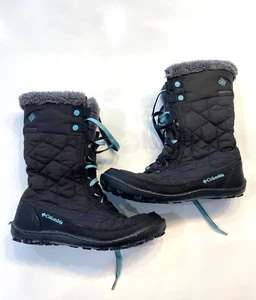 Columbia Waterproof Snow Boots Minx Size 5 Black + Blue - Picture 1 of 9