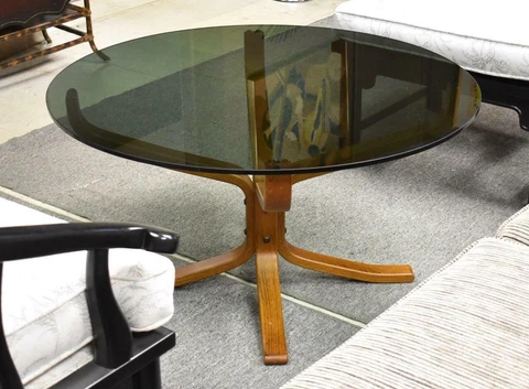 M Century Modern Round Teak Smoked Glass Coffee Table Ingmar Relling 4 Westnofa Cover