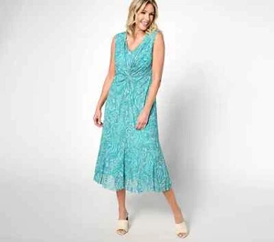 Isaac Mizrahi Twist Front Mesh Midi Dress-Classic Paisley-2X A638409 - Picture 1 of 2