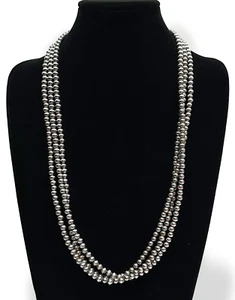 Collana Nativi Americani 7mm Argento Sterling Perline 80" Filo Singolo - Foto 1 di 10