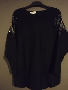 Damen Pullover Schwarz mit Glitzer und Spitze, 3/4 Arm, Gr M, Ambitionfly® - Bild 1 von 9