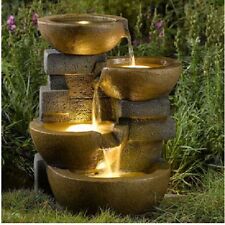 Water Fountain Garden Patio Rustic Pots Led Light Indoor Outdoor Decor New
