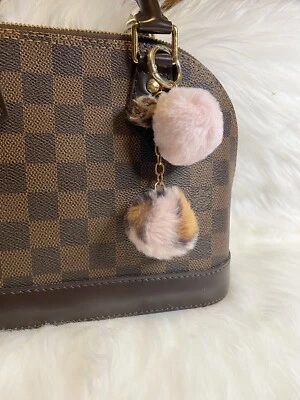 Bolso Pom Pom Dije Llavero Llavero Coche Dije Rosa Leopardo Oro Clip Foto 1 de 2