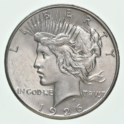 (1) BU 1926-S Peace Silver Dollar $1 Unc MS 90% - San Francisco Mint - Image 1 of 4