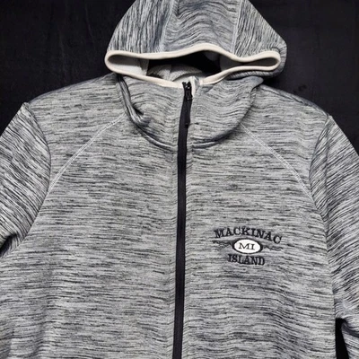 Chaqueta con capucha grande negra y gris Renegade Club para mujer Mackinac Island Michigan Foto 1 de 4