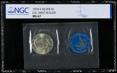 1974 S Eisenhower Silver Dollar Mint Sealed graded by NGC MS 67 - Image 1 of 2