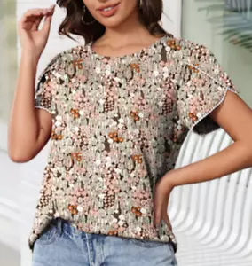 NEW Bellcoco Women's Lace Crochet Short Sleeve Floral Blouse Size Large - Picture 1 of 1