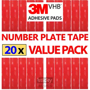 More details for 20 x number plate sticky pads 3m double sided number plate tape fixings